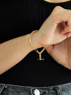 IBB 9ct Gold T-Bar Figaro Chain Bracelet, Gold - view 2, Gold