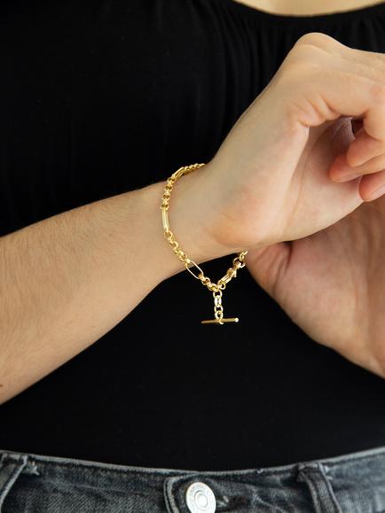 IBB 9ct Gold T-Bar Figaro Chain Bracelet, Gold - view 2, Gold
