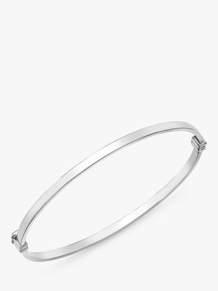 IBB 9ct White Gold Rectangular Tube Bangle, Silver