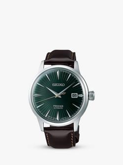 Seiko SRPD37J1 Men's Presage Automatic Date Leather Strap Watch, Black/Green, Black/Green Srpd37j1