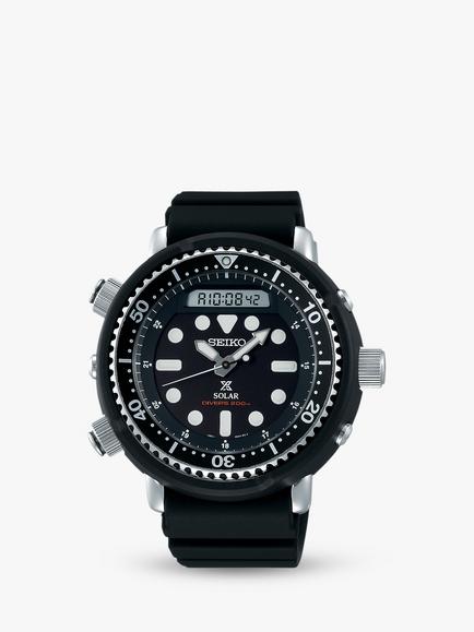 Seiko SNJ025P1 Men's Prospex Arnie Solar Date Silicone Strap Watch, Black, Black