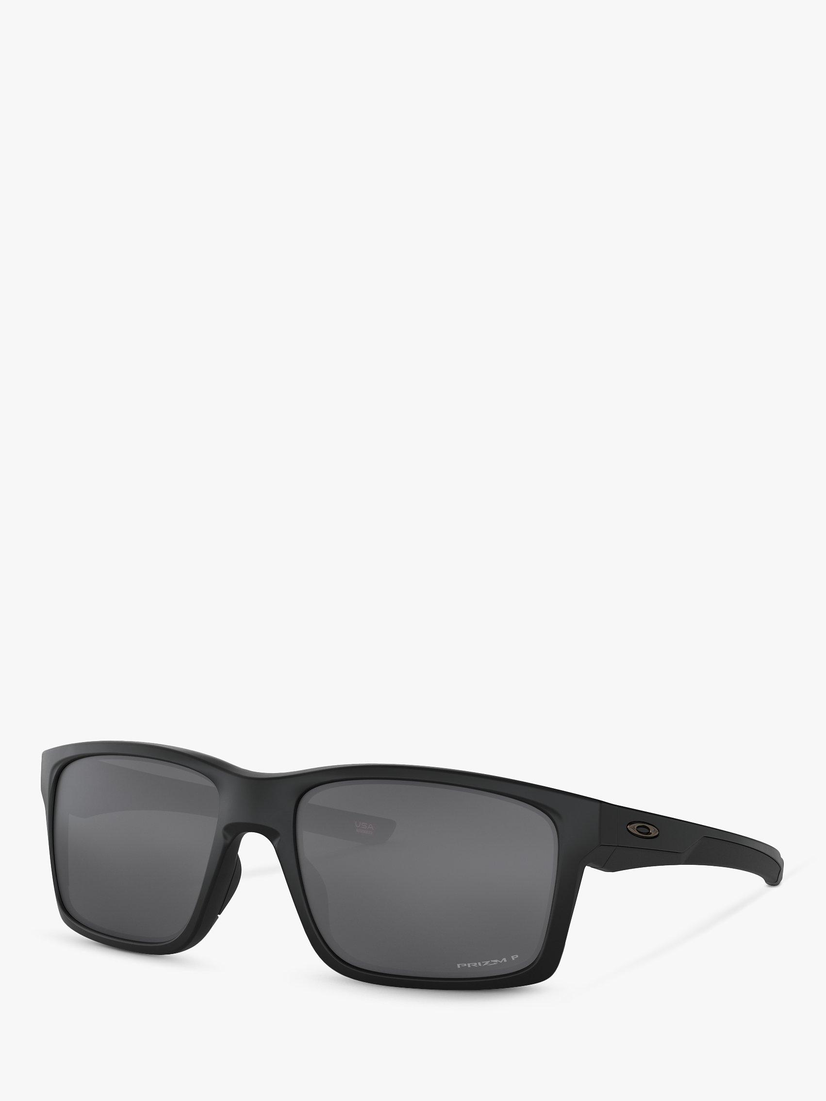 Oakley OO9264 Mainlink Prizm Polarised Rectangular Sunglasses, Black/Black
