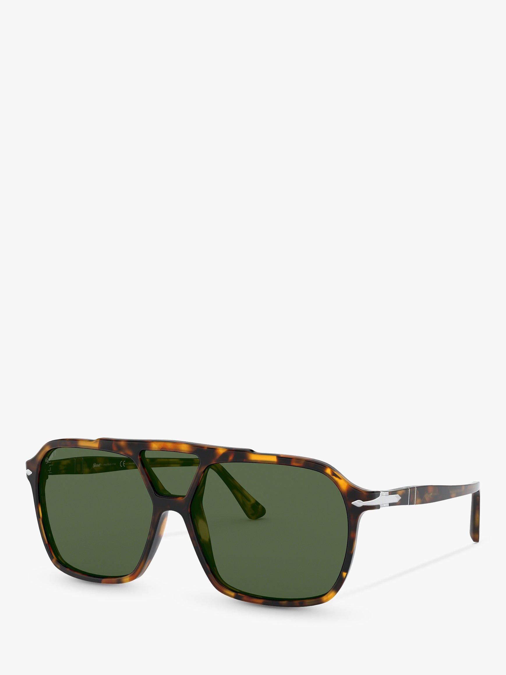 Persol PO3223S Men's Polarised Square Sunglasses, Tortoise/Green