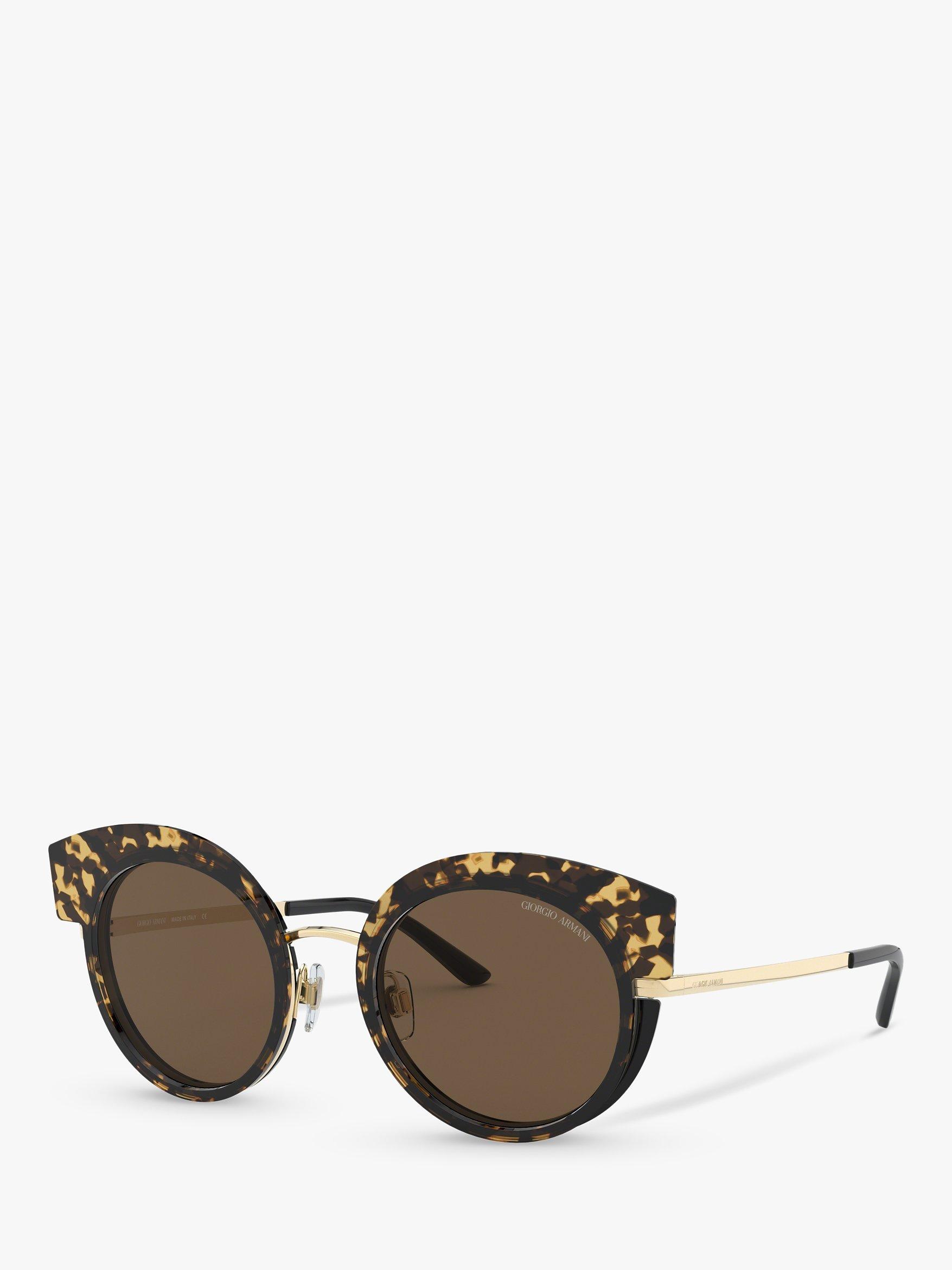 Giorgio Armani AR6091 Women's Round Sunglasses, Black Tortoise/Brown