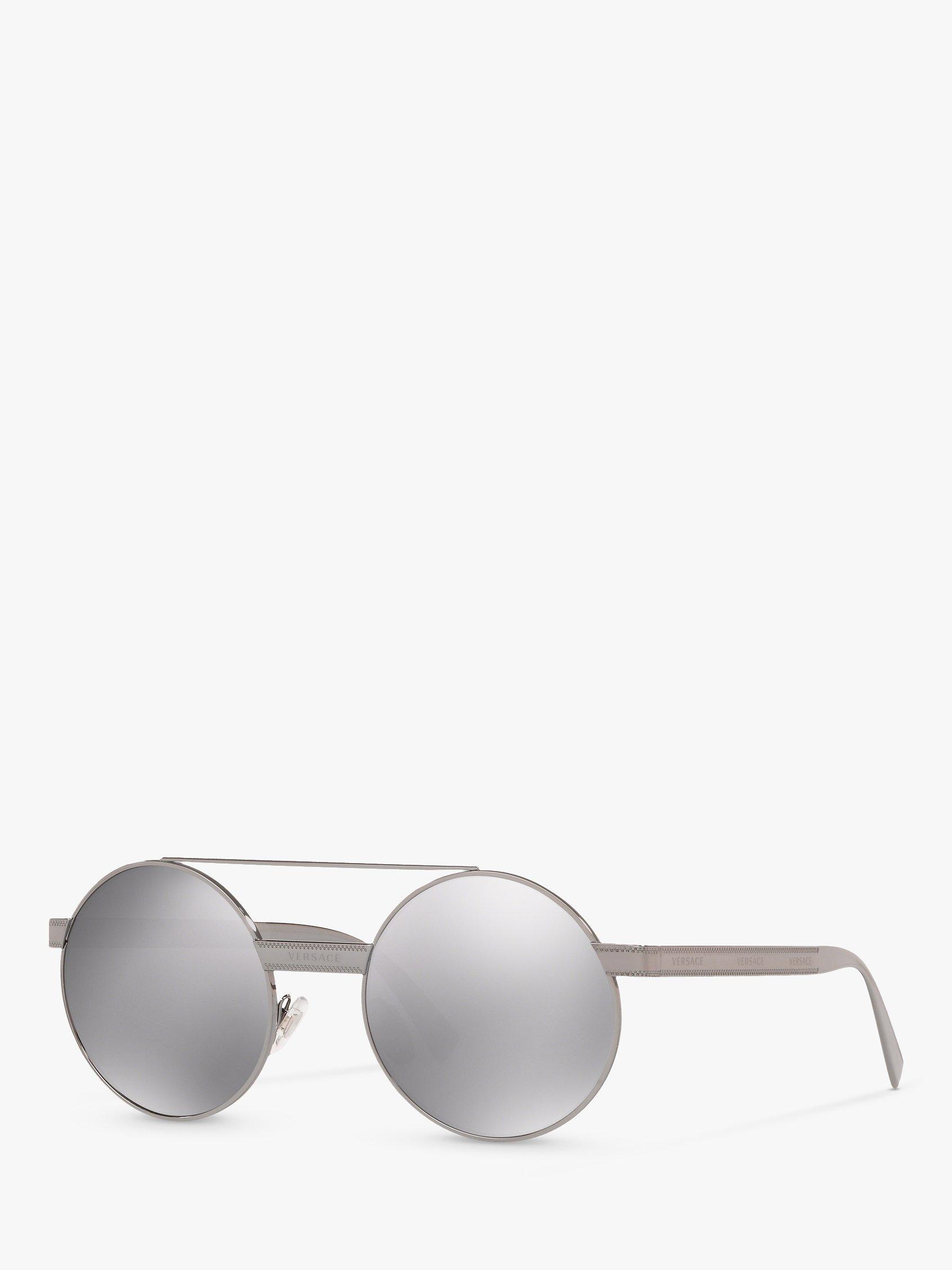 Versace VE2210 Women's Round Sunglasses, Gunmetal/Mirror Grey