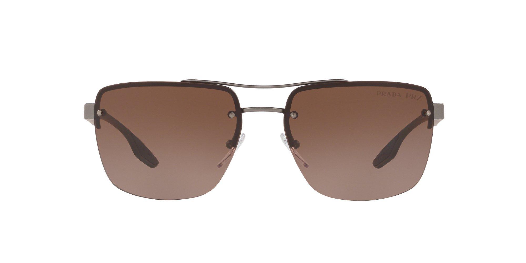Product image 3 of 11, which shows Prada Linea Rossa PS 60US Men's Polarised Square Sunglasses, Gunmetal/Brown Gradient