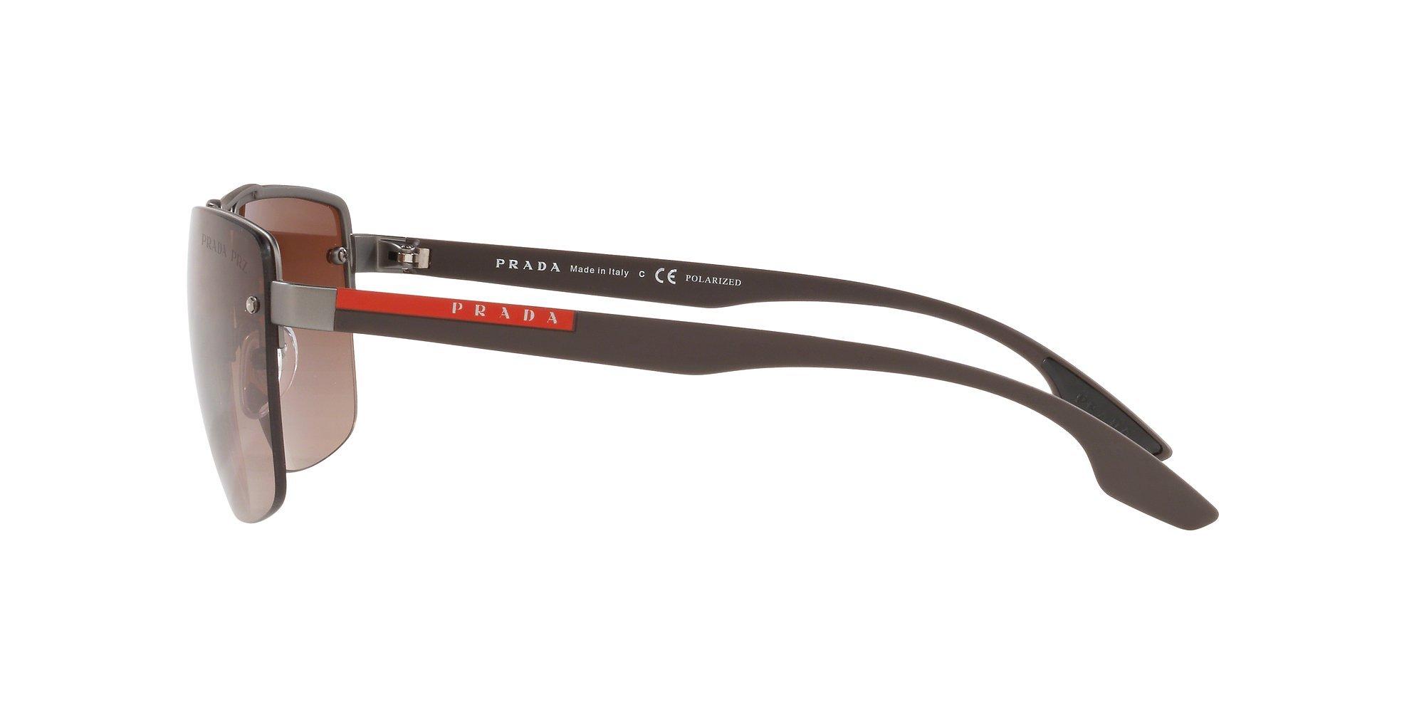 Product image 4 of 11, which shows Prada Linea Rossa PS 60US Men's Polarised Square Sunglasses, Gunmetal/Brown Gradient
