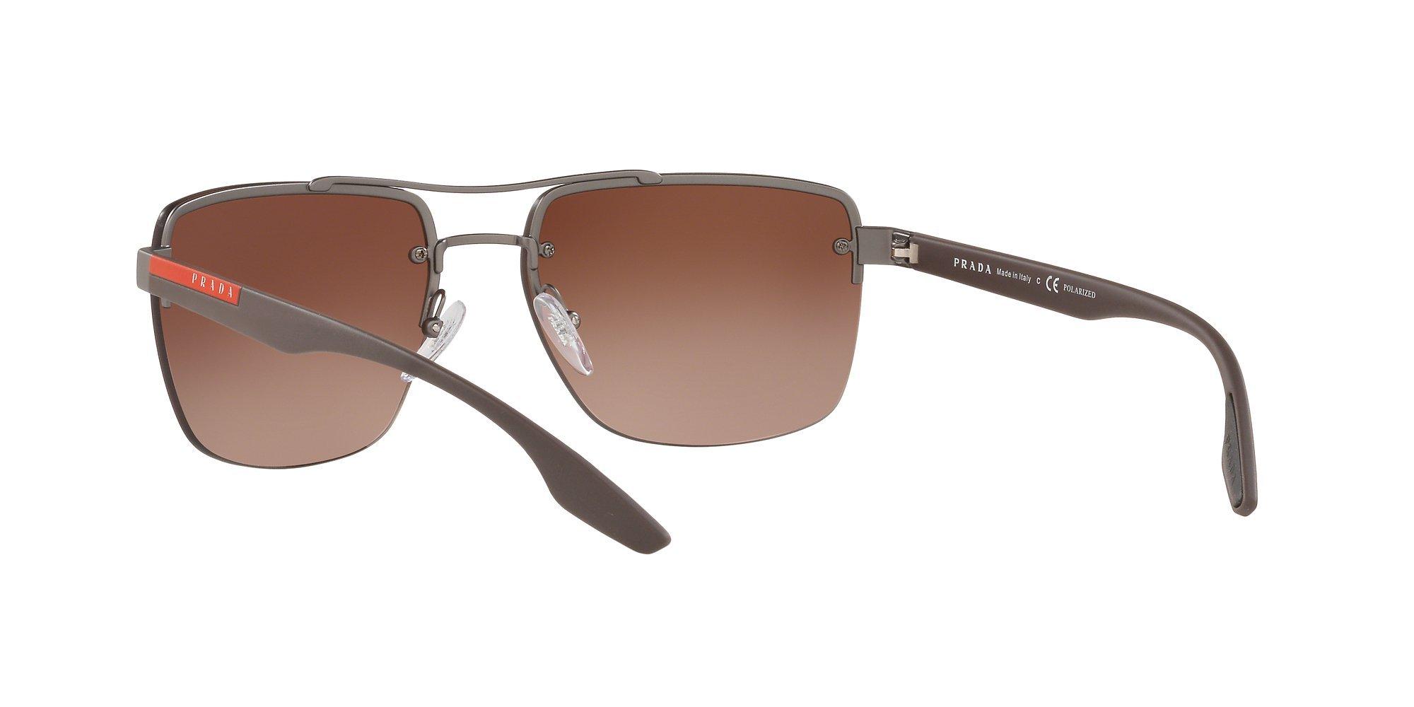 Product image 6 of 11, which shows Prada Linea Rossa PS 60US Men's Polarised Square Sunglasses, Gunmetal/Brown Gradient