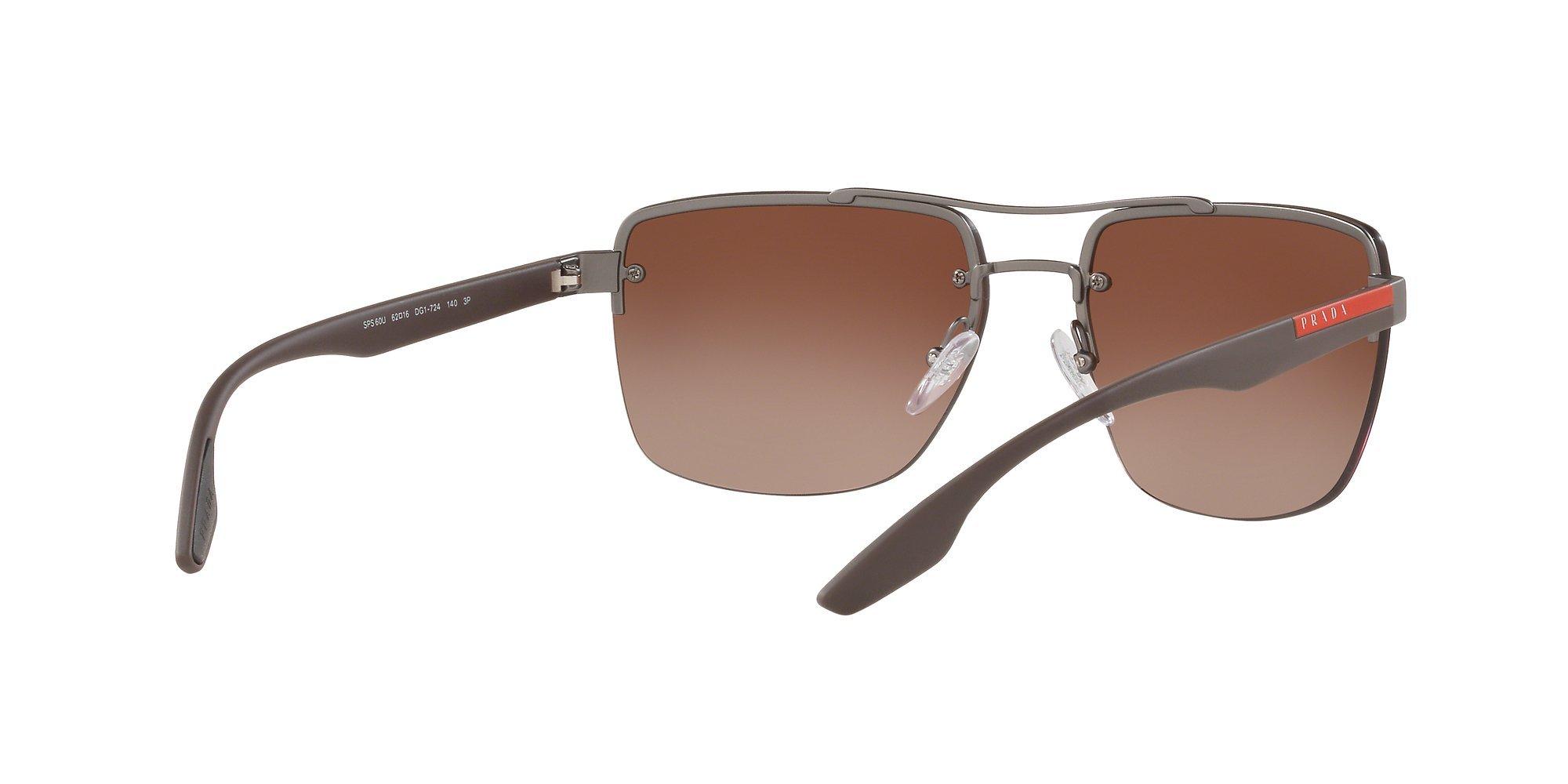 Product image 8 of 11, which shows Prada Linea Rossa PS 60US Men's Polarised Square Sunglasses, Gunmetal/Brown Gradient