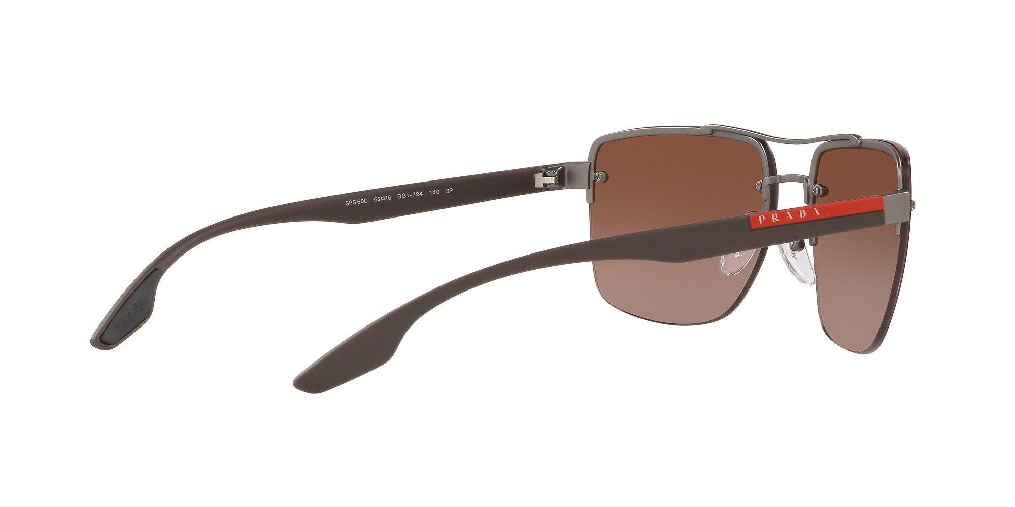 Product image 9 of 11, which shows Prada Linea Rossa PS 60US Men's Polarised Square Sunglasses, Gunmetal/Brown Gradient
