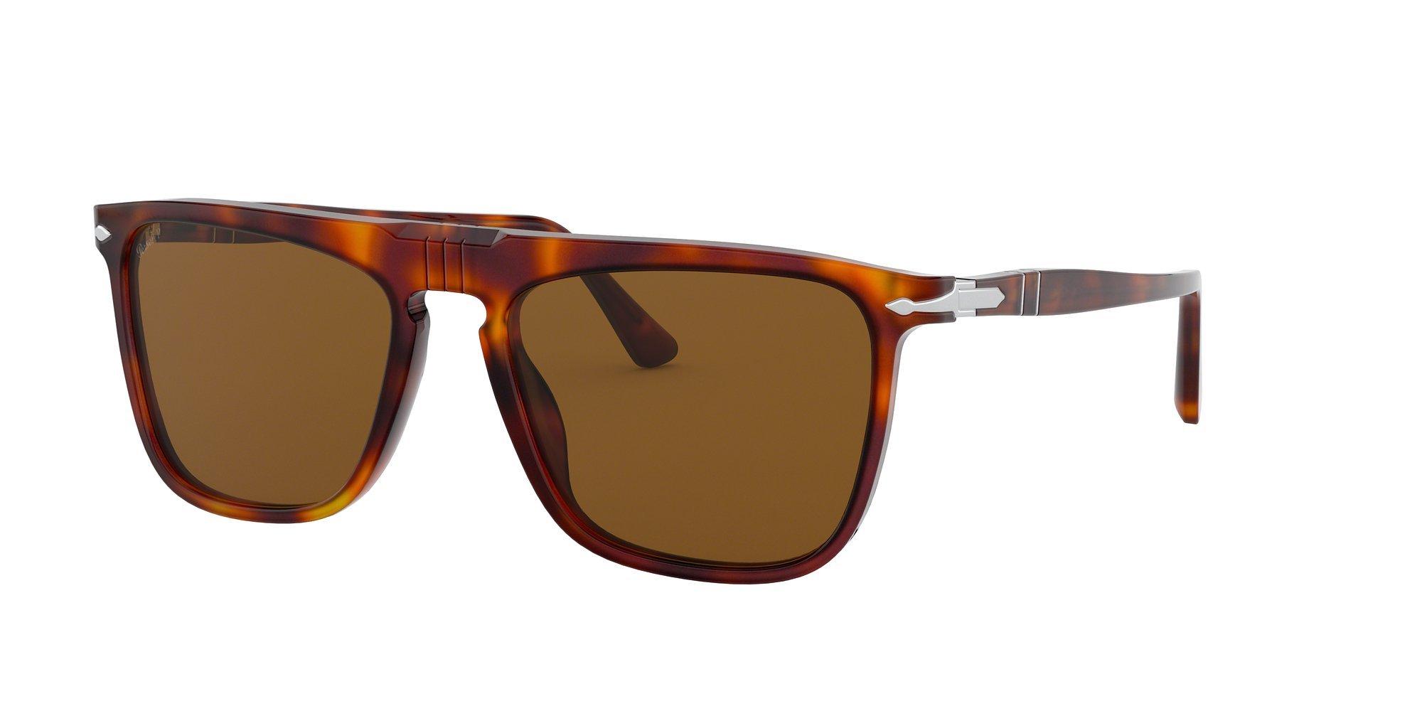 Persol PO3225S Unisex Polarised Rectangular Sunglasses, Tortoise/Brown
