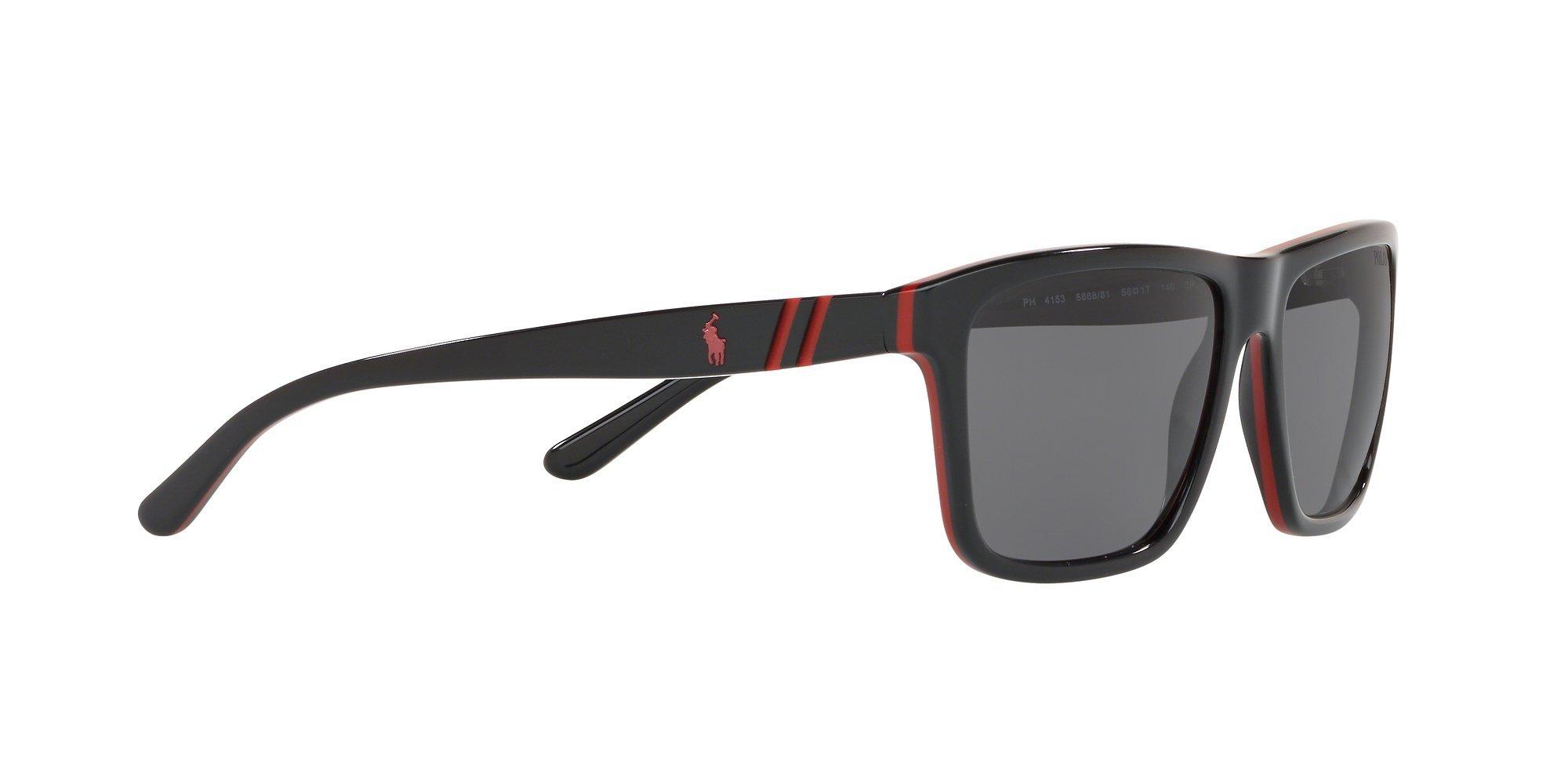 Product image 11 of 11, which shows Polo Ralph Lauren PH4153 Men's Polarised Square Sunglasses, Black/Red