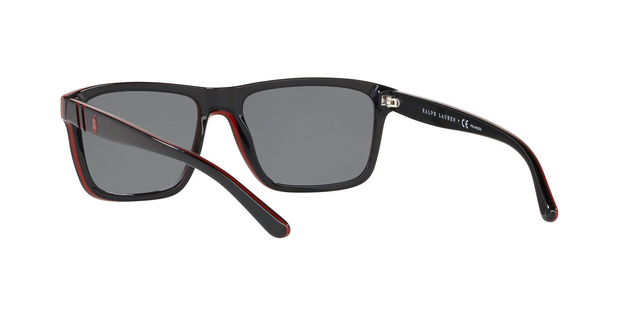 Product image 6 of 11, which shows Polo Ralph Lauren PH4153 Men's Polarised Square Sunglasses, Black/Red