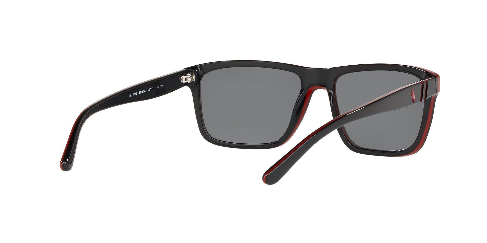 Product image 8 of 11, which shows Polo Ralph Lauren PH4153 Men's Polarised Square Sunglasses, Black/Red