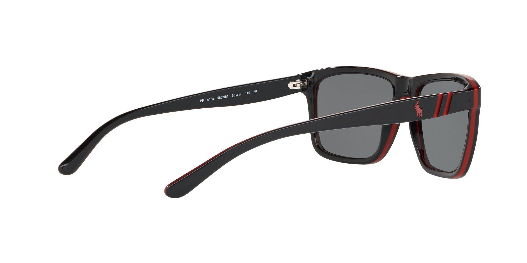 Product image 9 of 11, which shows Polo Ralph Lauren PH4153 Men's Polarised Square Sunglasses, Black/Red