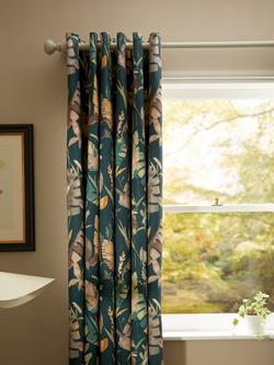 John Lewis Aralia Print Pair Blackout/Thermal Lined Eyelet Curtains, Teal, Teal