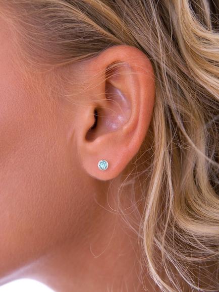 Nina B Sterling Silver Small Stone Stud Earrings - view 2, Blue