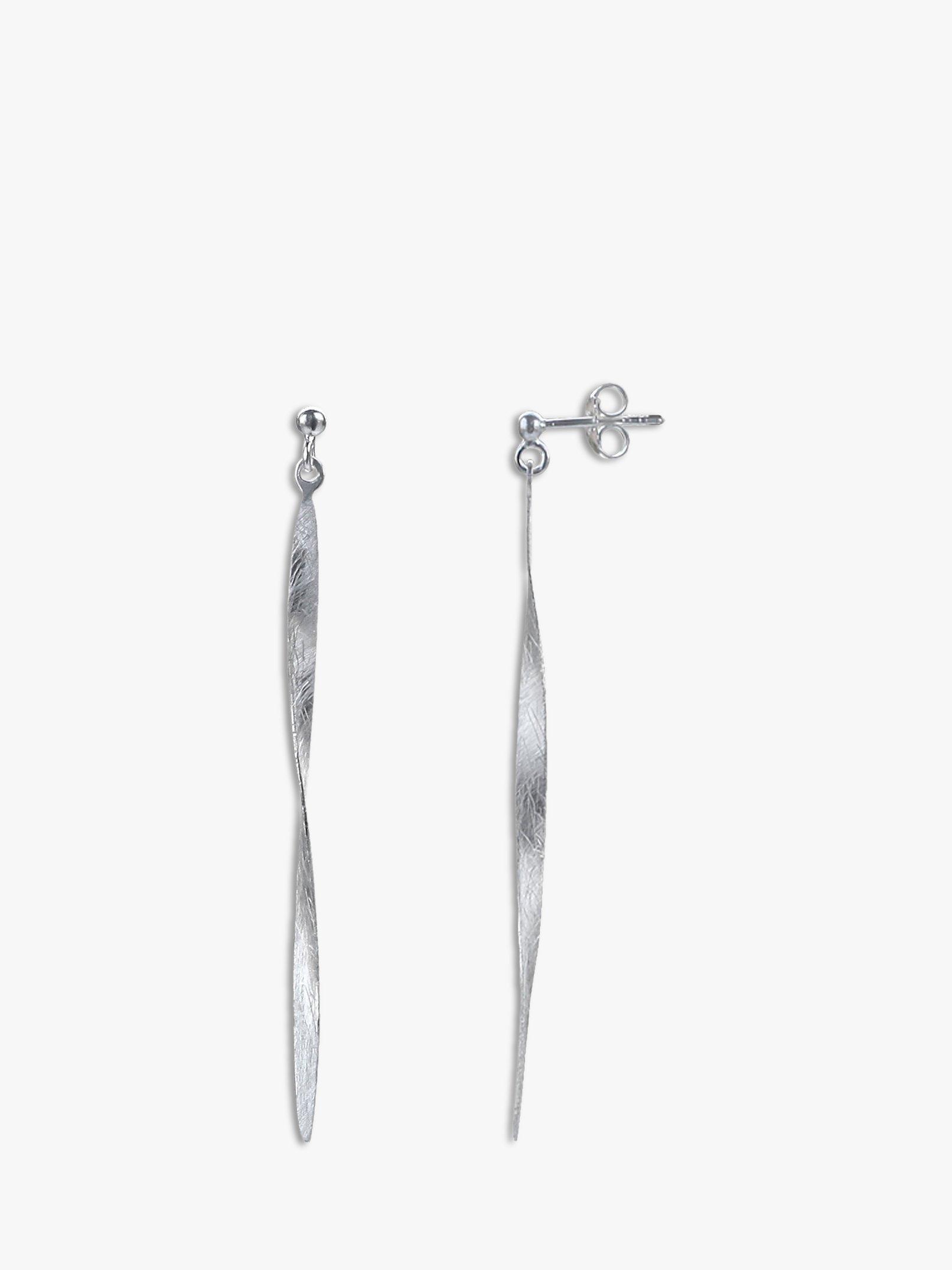 Product image 1 of 2, which shows Nina B Sterling Silver Brushed Long Drop Earrings, Silver
