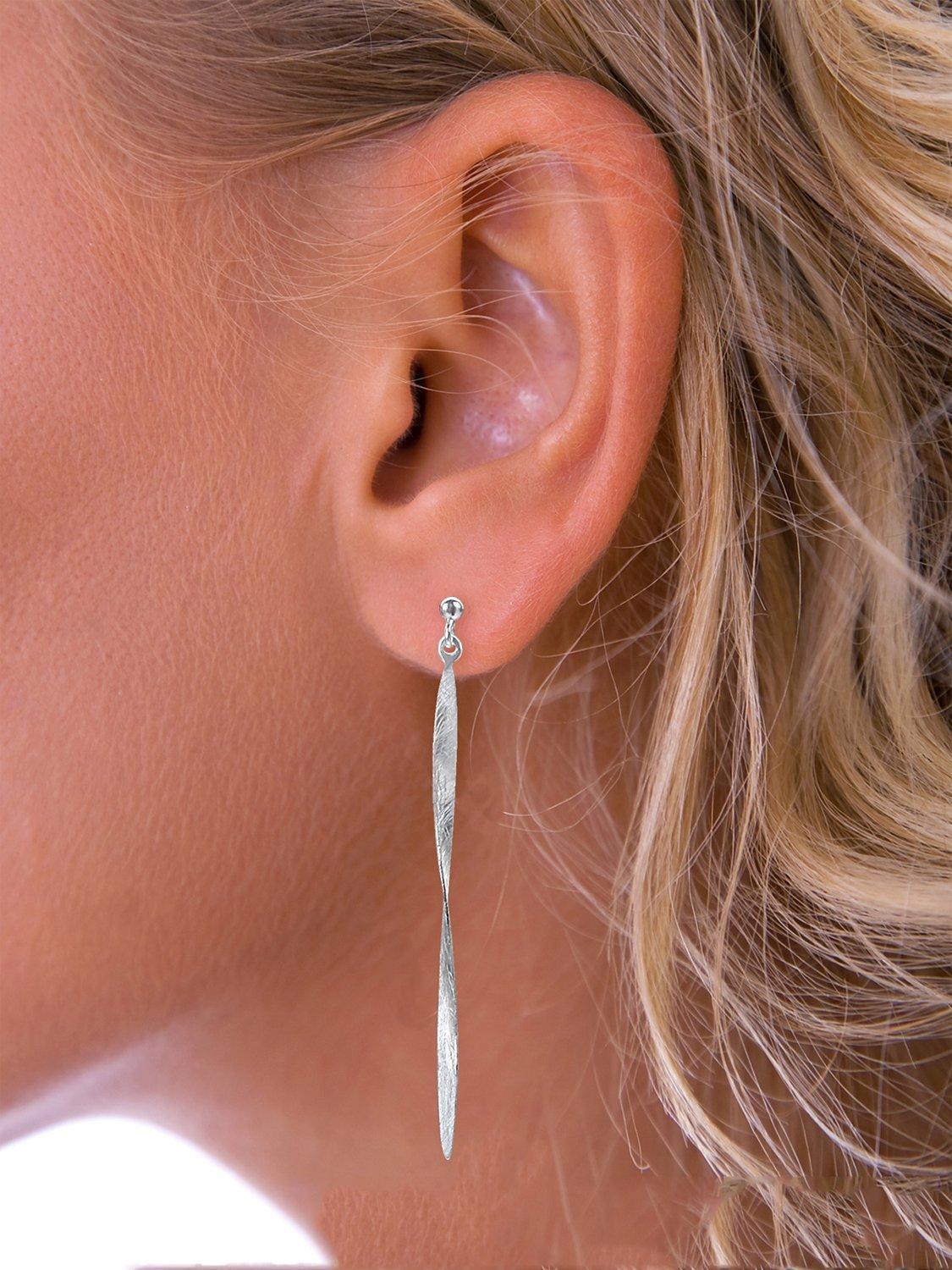 Product image 2 of 2, which shows Nina B Sterling Silver Brushed Long Drop Earrings, Silver