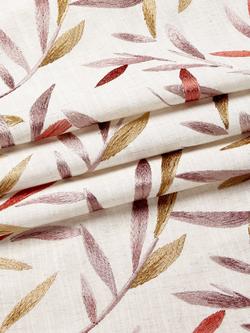 John Lewis Langley Leaf Embroidery Furnishing Fabric - view 2, Rosehip