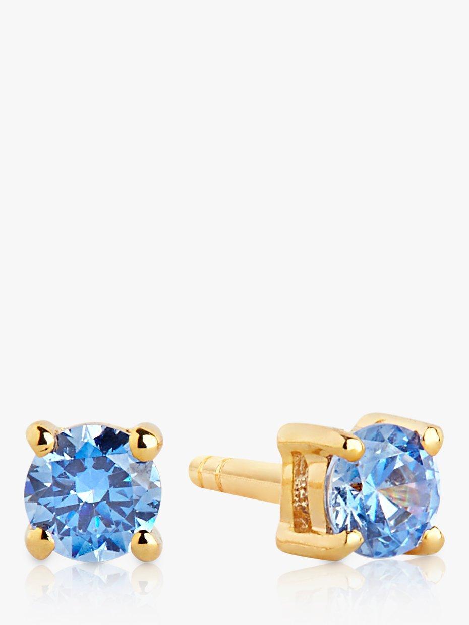 Product image 1 of 2, which shows Sif Jakobs Jewellery Princess Piccolo Solitaire Cubic Zirconia Round Stud Earrings, Gold/Blue