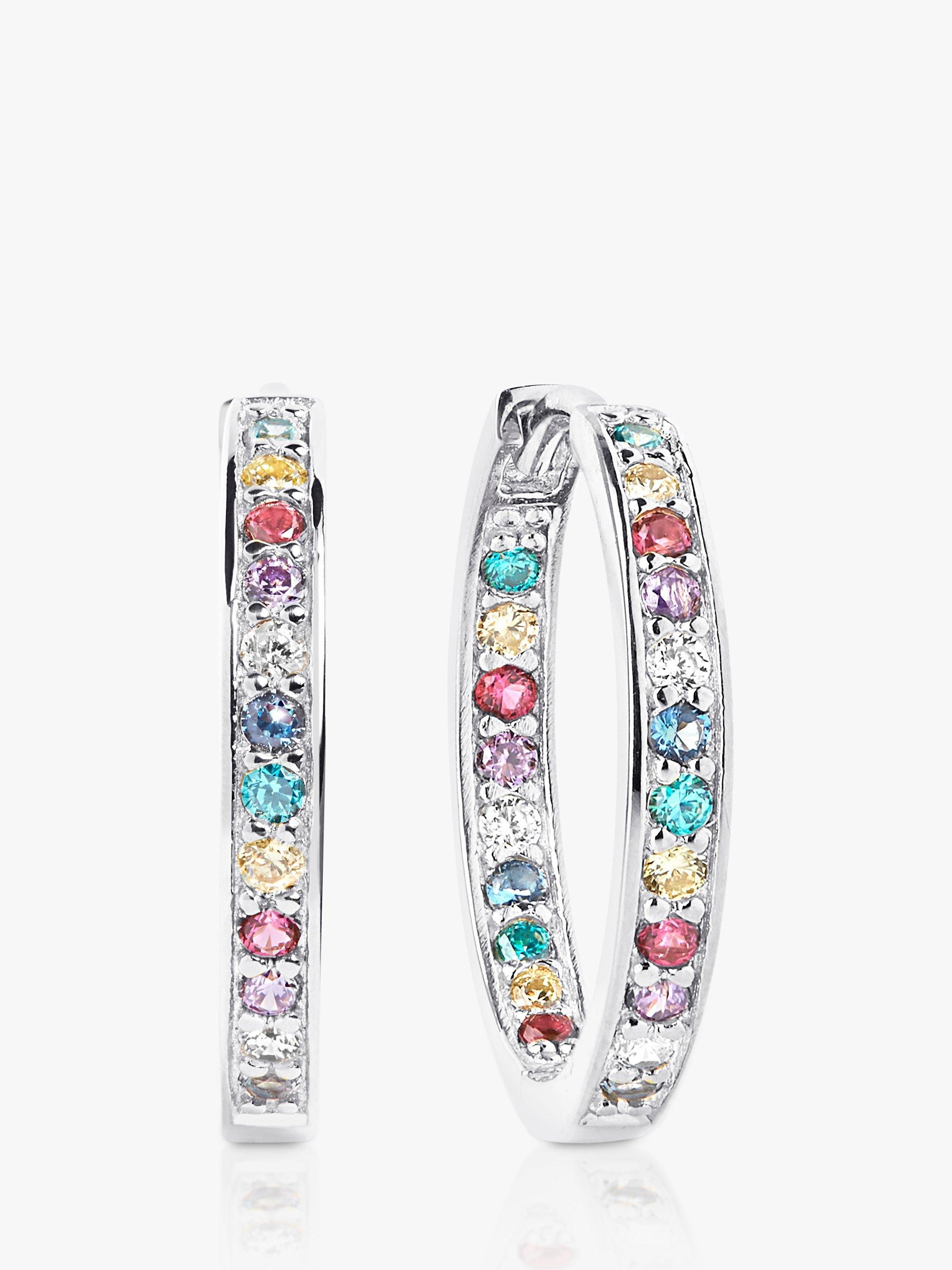 Product image 1 of 2, which shows Sif Jakobs Jewellery Channel Set Cubic Zirconia Hoop Earrings, Silver/Multi