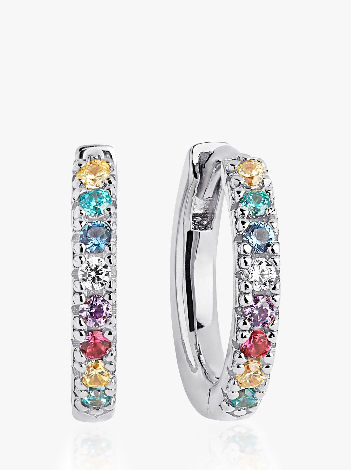 Product image 1 of 1, which shows Sif Jakobs Jewellery Ellera Medio Medium Cubic Zirconia Hoop Earrings, Silver/Multi