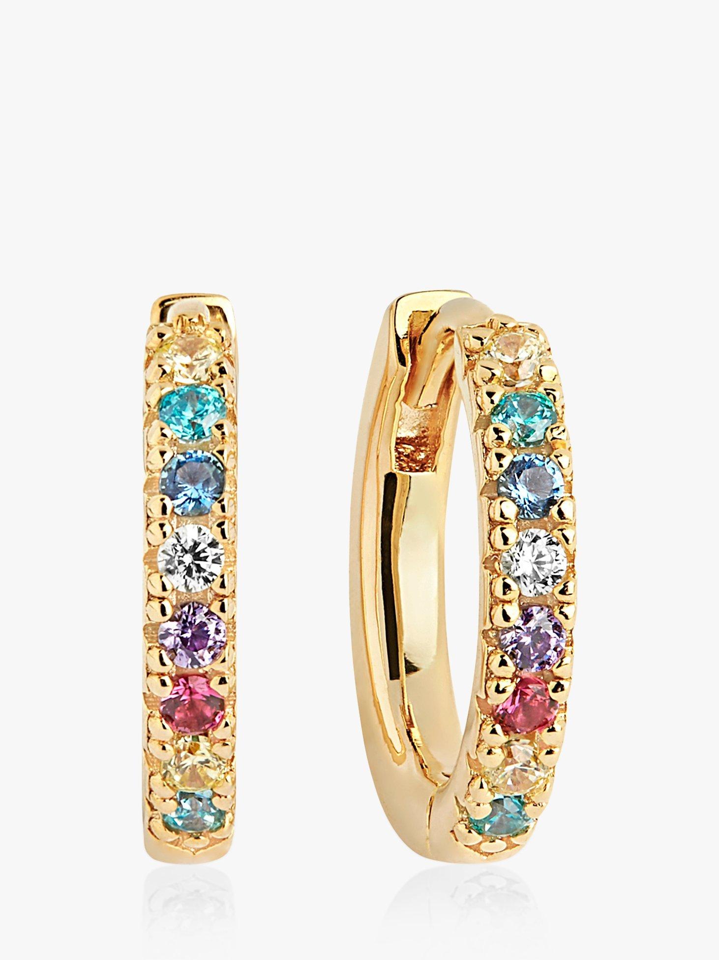 Product image 1 of 3, which shows Sif Jakobs Jewellery Ellera Medio Medium Cubic Zirconia Hoop Earrings, Gold/Multi