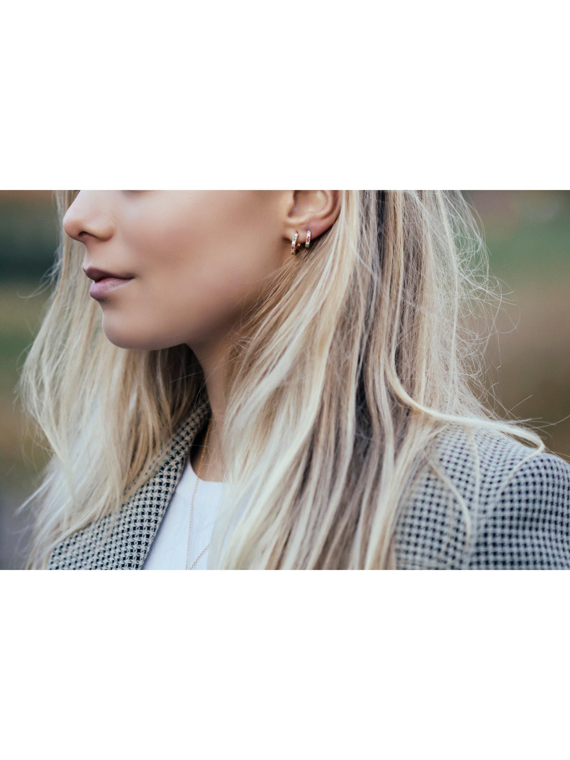 Product image 3 of 3, which shows Sif Jakobs Jewellery Ellera Medio Medium Cubic Zirconia Hoop Earrings, Gold/Multi