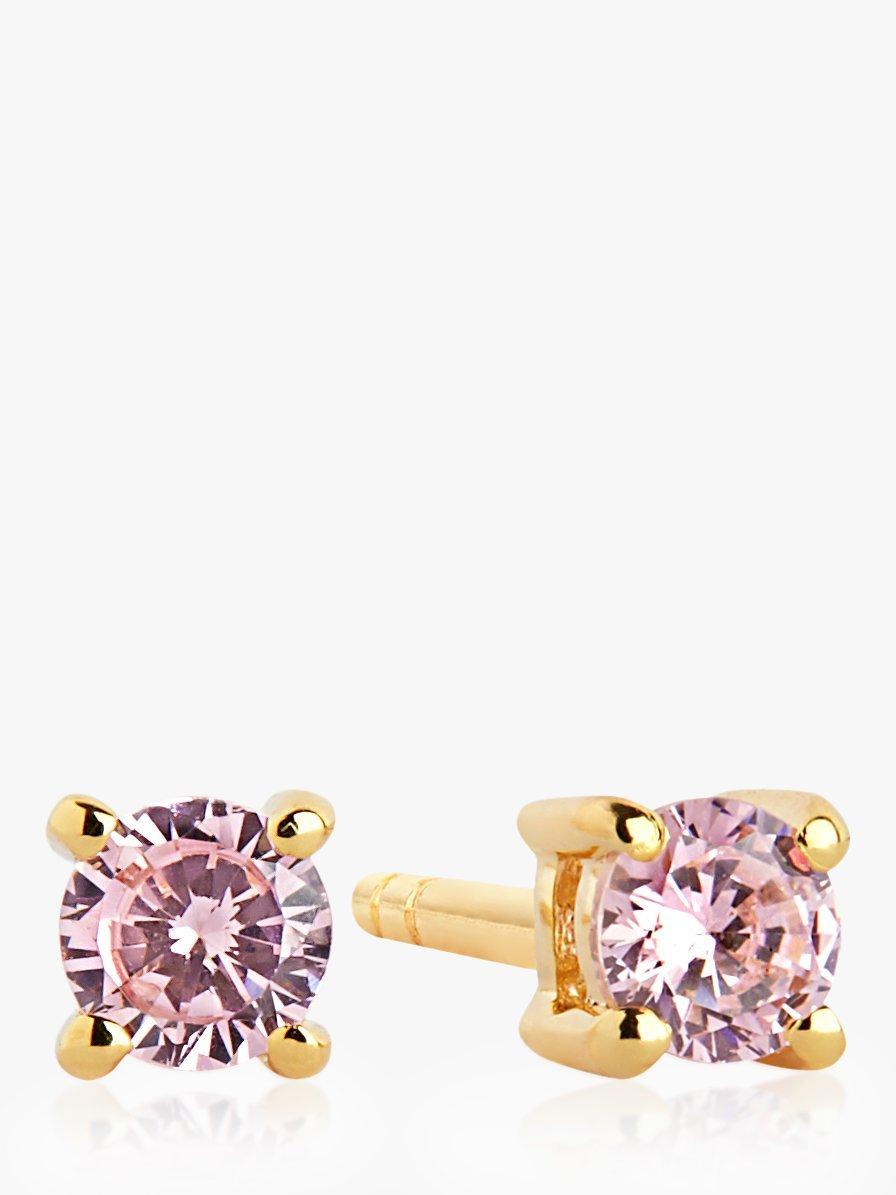 Product image 1 of 2, which shows Sif Jakobs Jewellery Princess Piccolo Solitaire Cubic Zirconia Round Stud Earrings, Gold/Pink