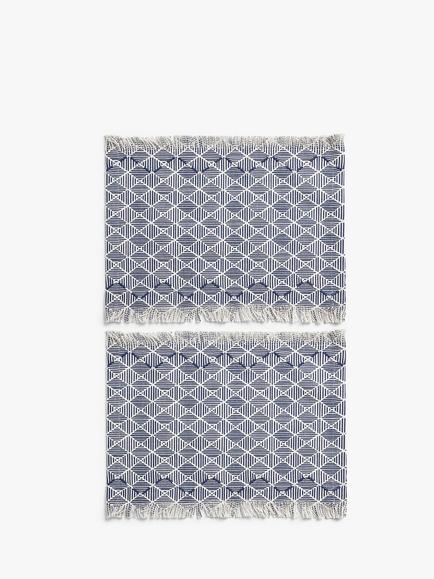 John Lewis Geometric Pattern Embroidered Cotton Placemats, Set of 2, Navy, Navy