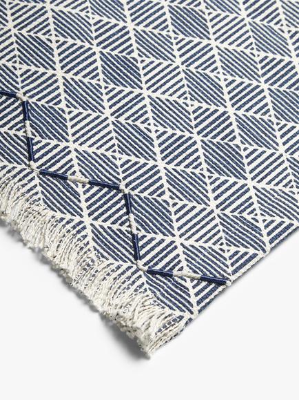 John Lewis Geometric Pattern Embroidered Cotton Placemats, Set of 2, Navy - view 2, Navy