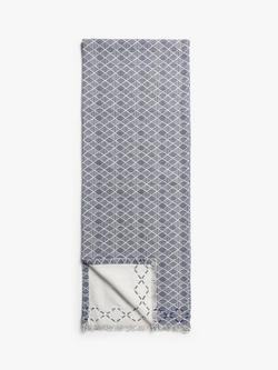 John Lewis Fusion Pattern Embroidered Cotton Table Runner, L250cm, Navy, Navy