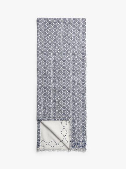 John Lewis Geometric Pattern Embroidered Cotton Table Runner, L250cm, Navy, Navy