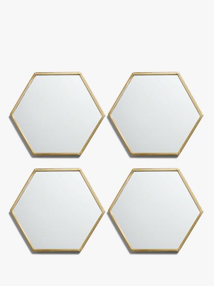 John Lewis Hexagonal Mirror Coasters, Set of 4, Brass, Mirror