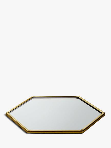 John Lewis Hexagonal Mirror Coasters, Set of 4, Brass - view 2, Mirror