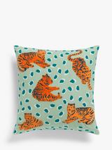 John Lewis Tiger Cushion, Green / Multi