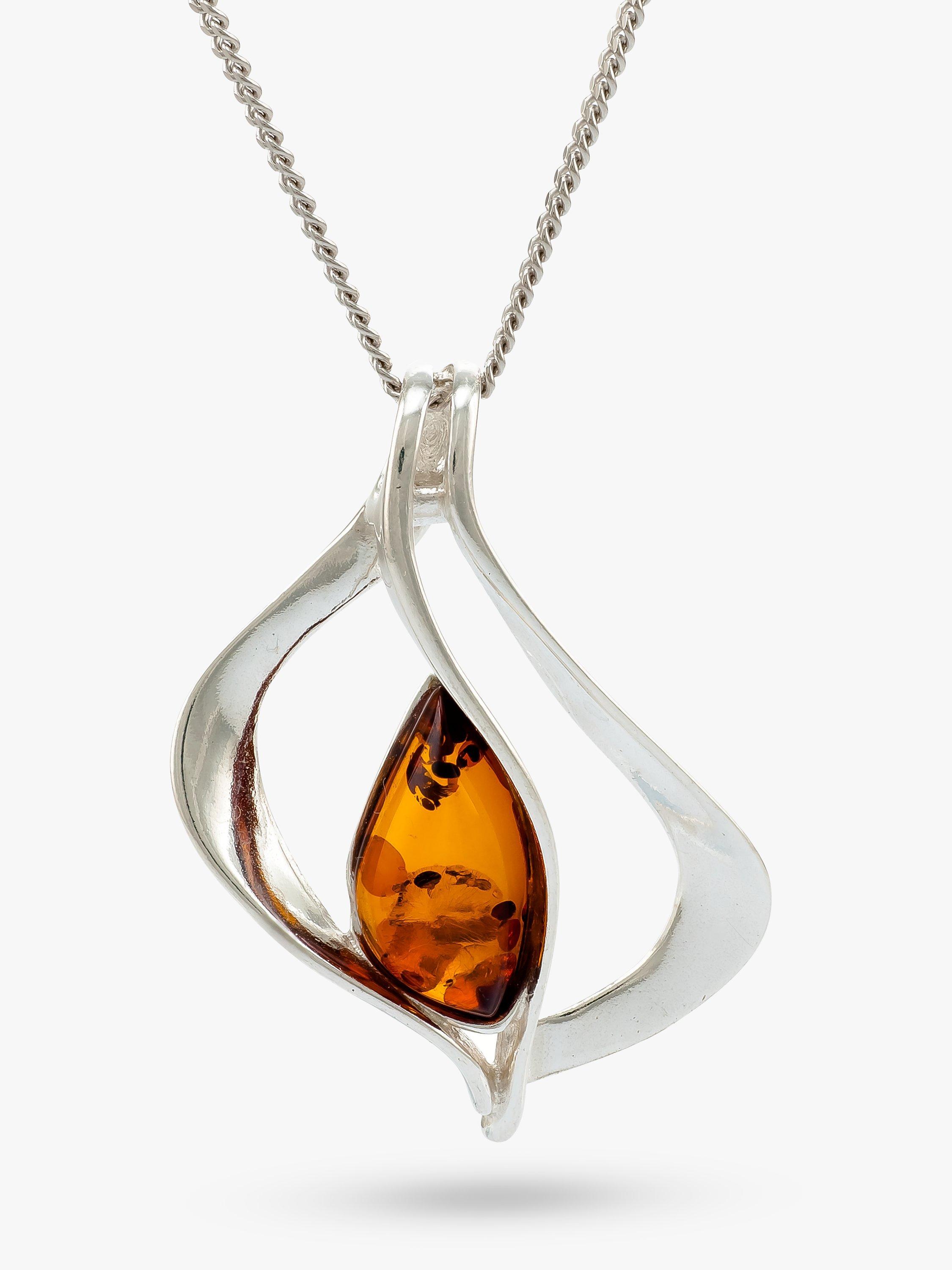 Product image 1 of 4, which shows Be-Jewelled Baltic Pendant Necklace, Silver/Cognac