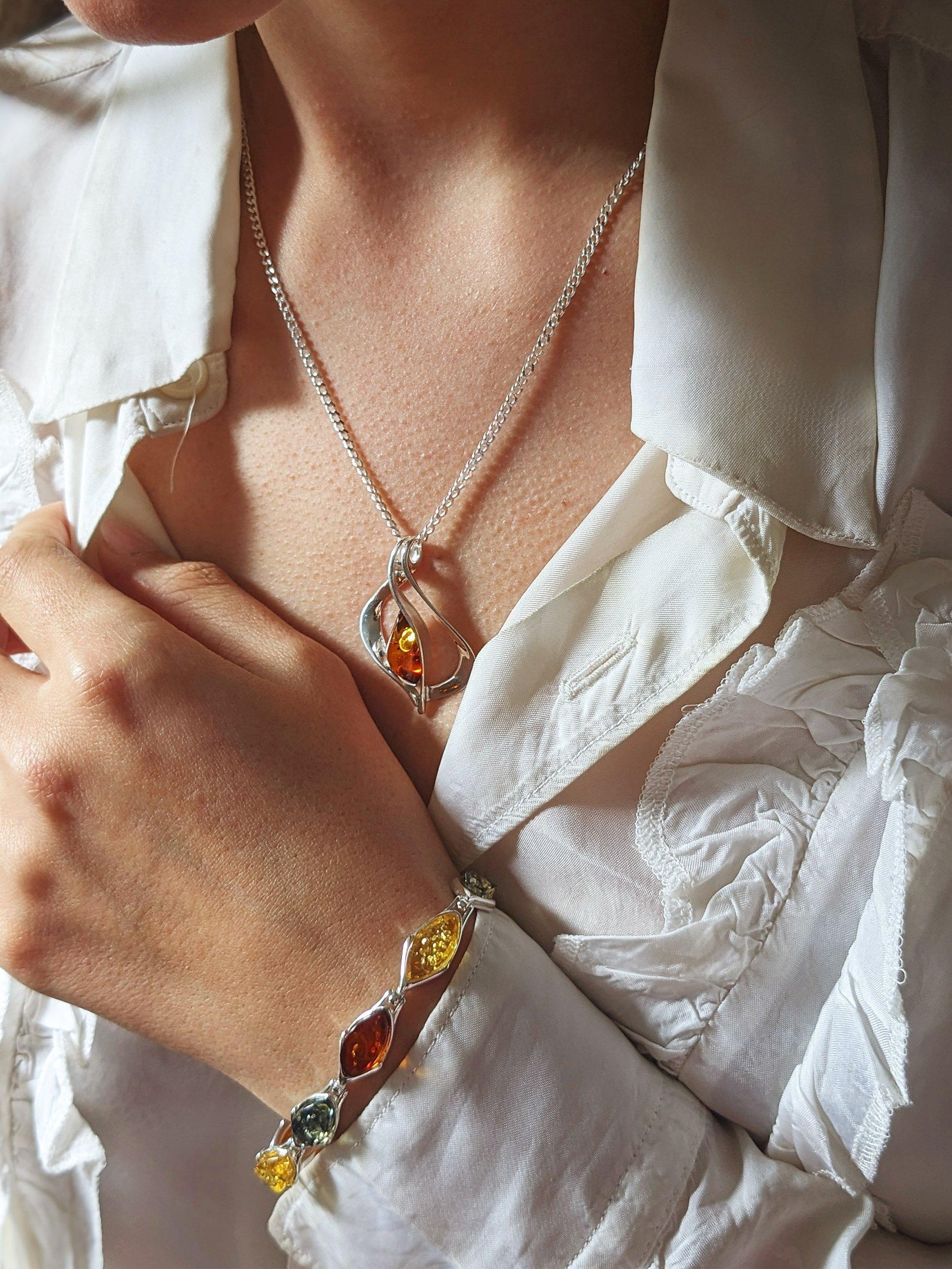 Product image 2 of 4, which shows Be-Jewelled Baltic Pendant Necklace, Silver/Cognac