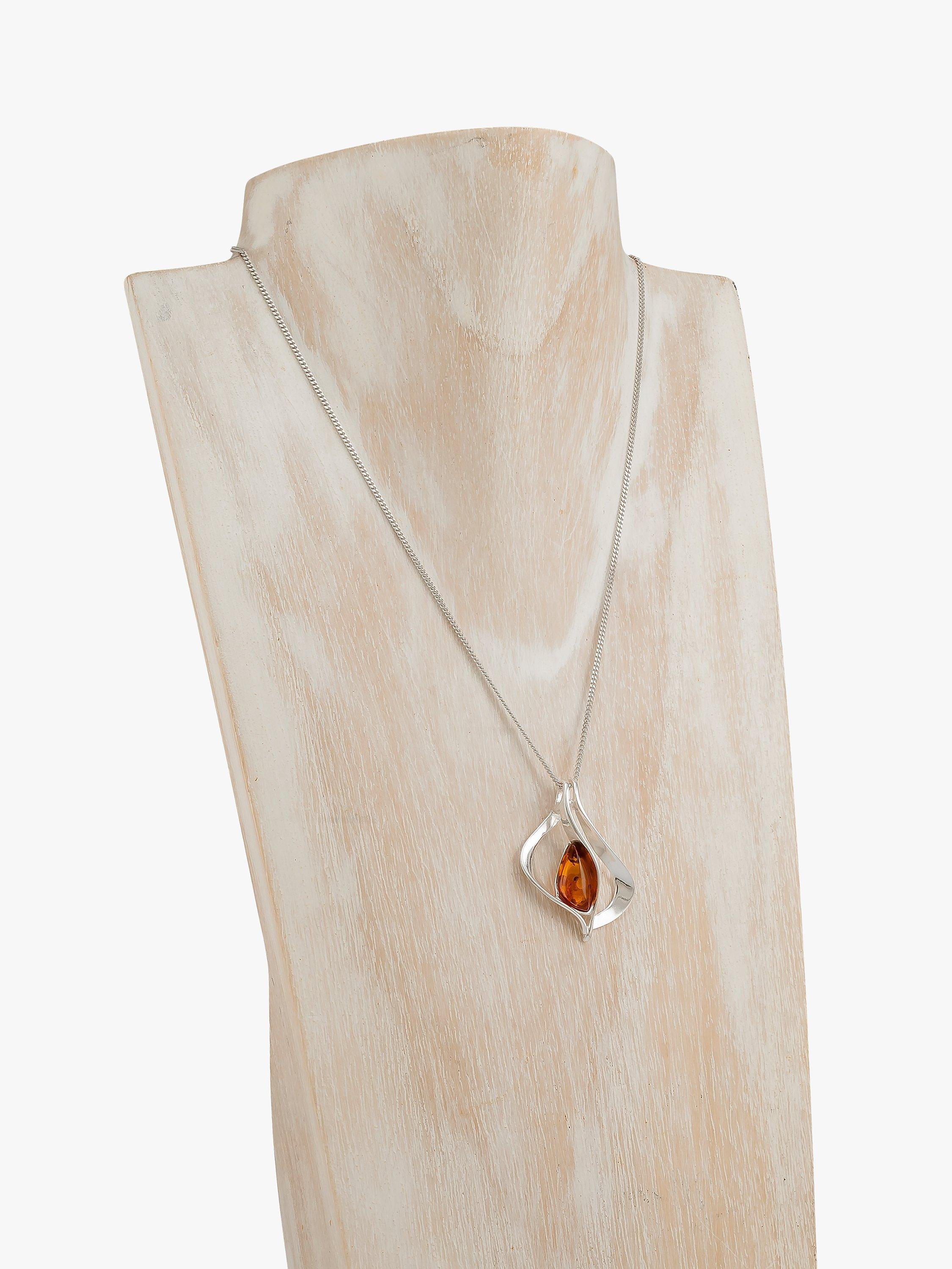 Product image 3 of 4, which shows Be-Jewelled Baltic Pendant Necklace, Silver/Cognac