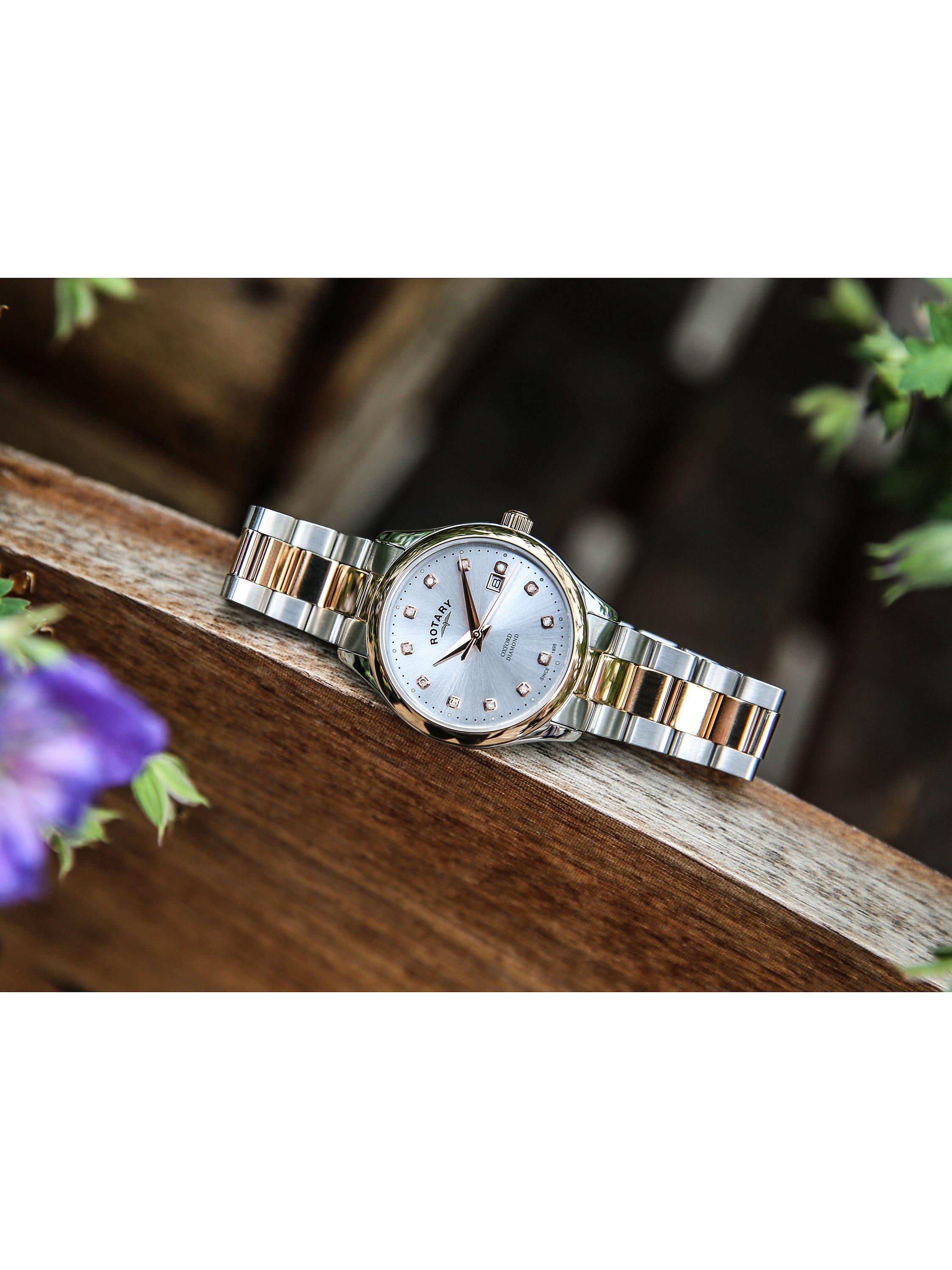 Rotary LB05094 70 D Women s Oxford Diamond Date Bracelet Strap Watch Silver Rose Gold