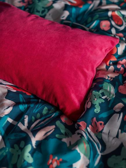 John Lewis Rectangular Cotton Velvet Cushion - view 2, Hibiscus