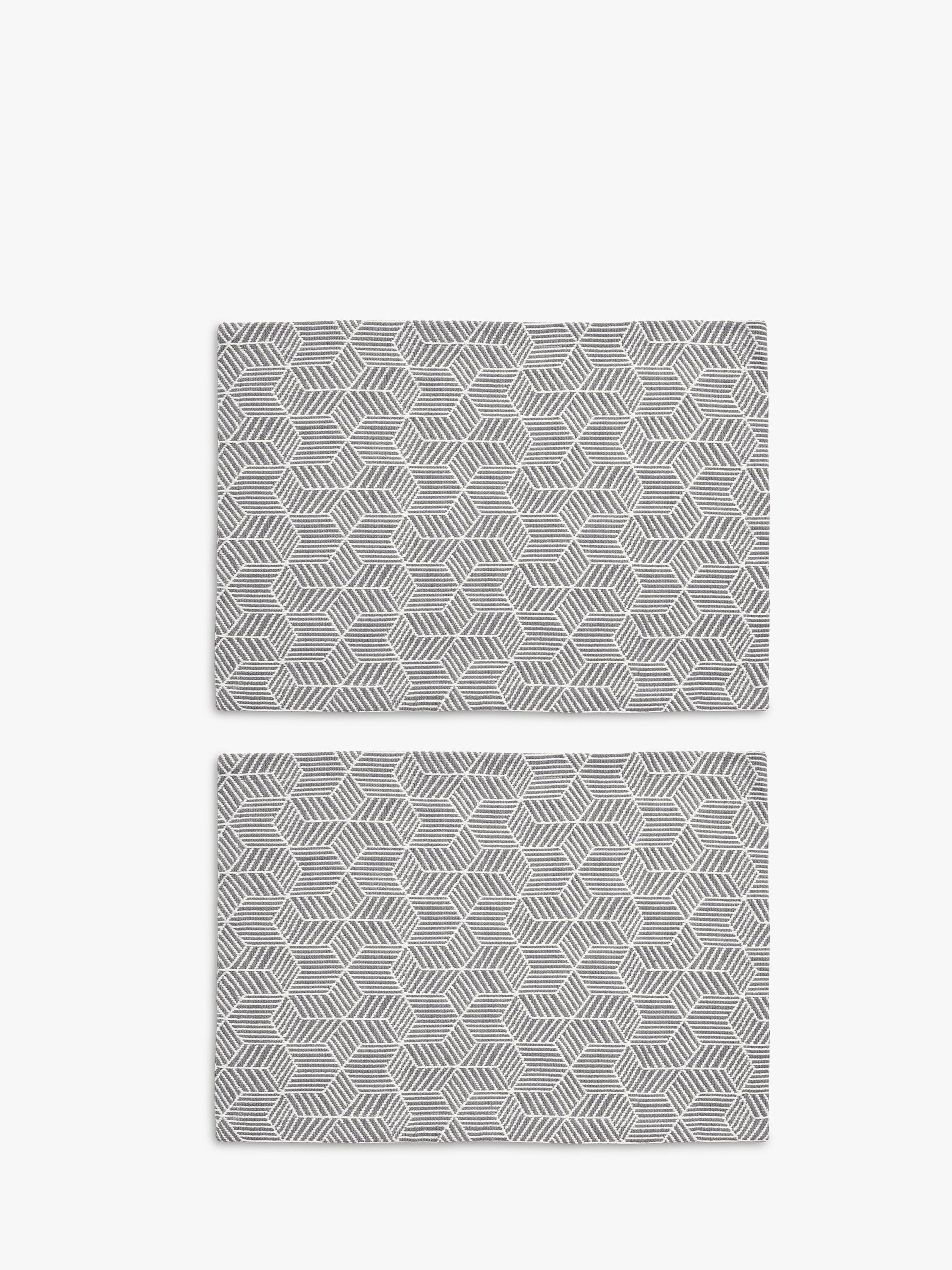 John Lewis Fusion Pattern Cotton Placemats, Set of 2, Steel Grey
