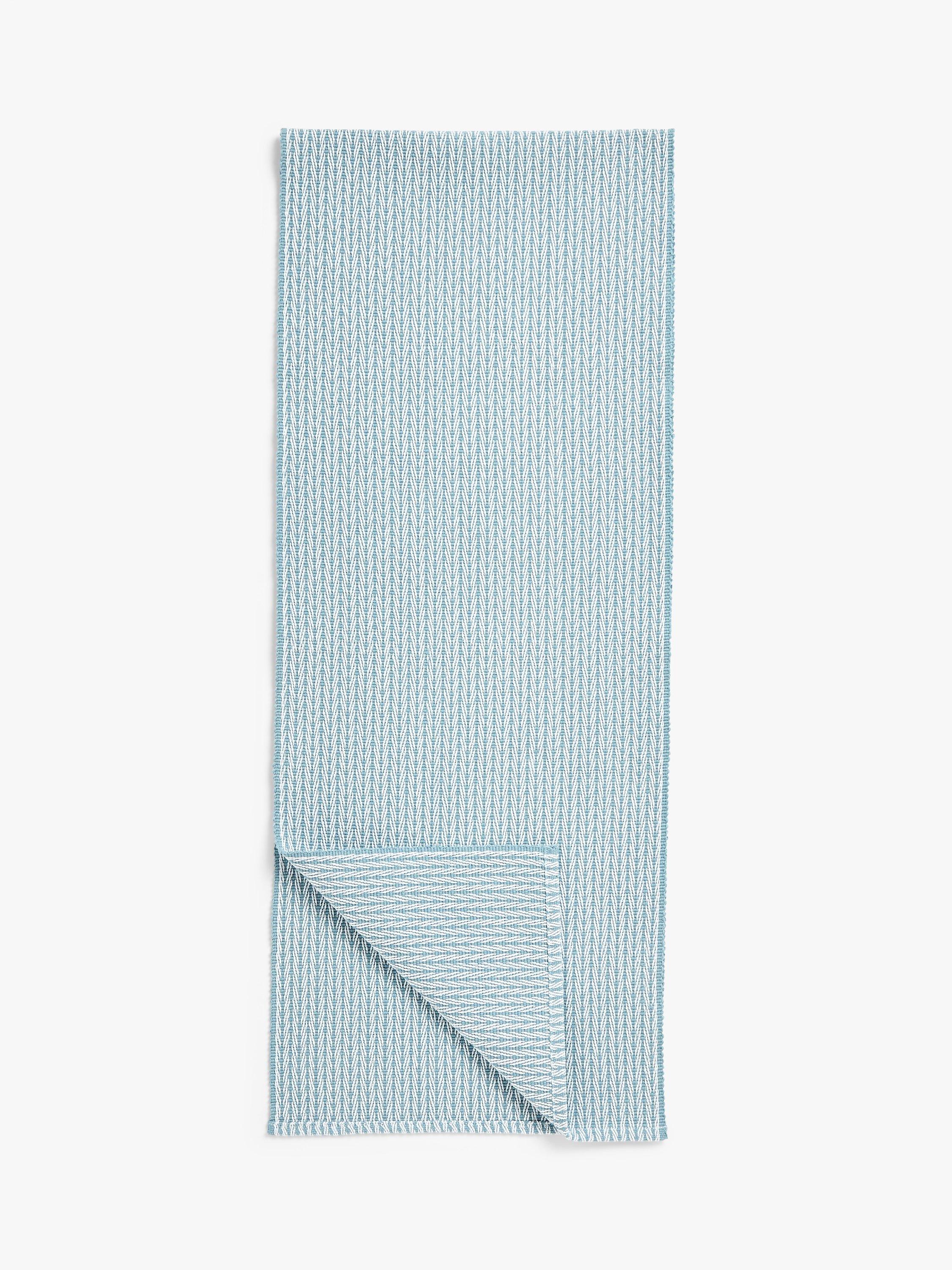 John Lewis Chevron Woven Cotton Table Runner, L180cm, Blue/White