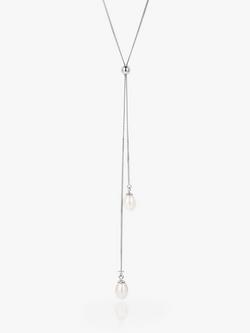 Claudia Bradby Freshwater Pearl Drop Lariat Necklace, Silver, White