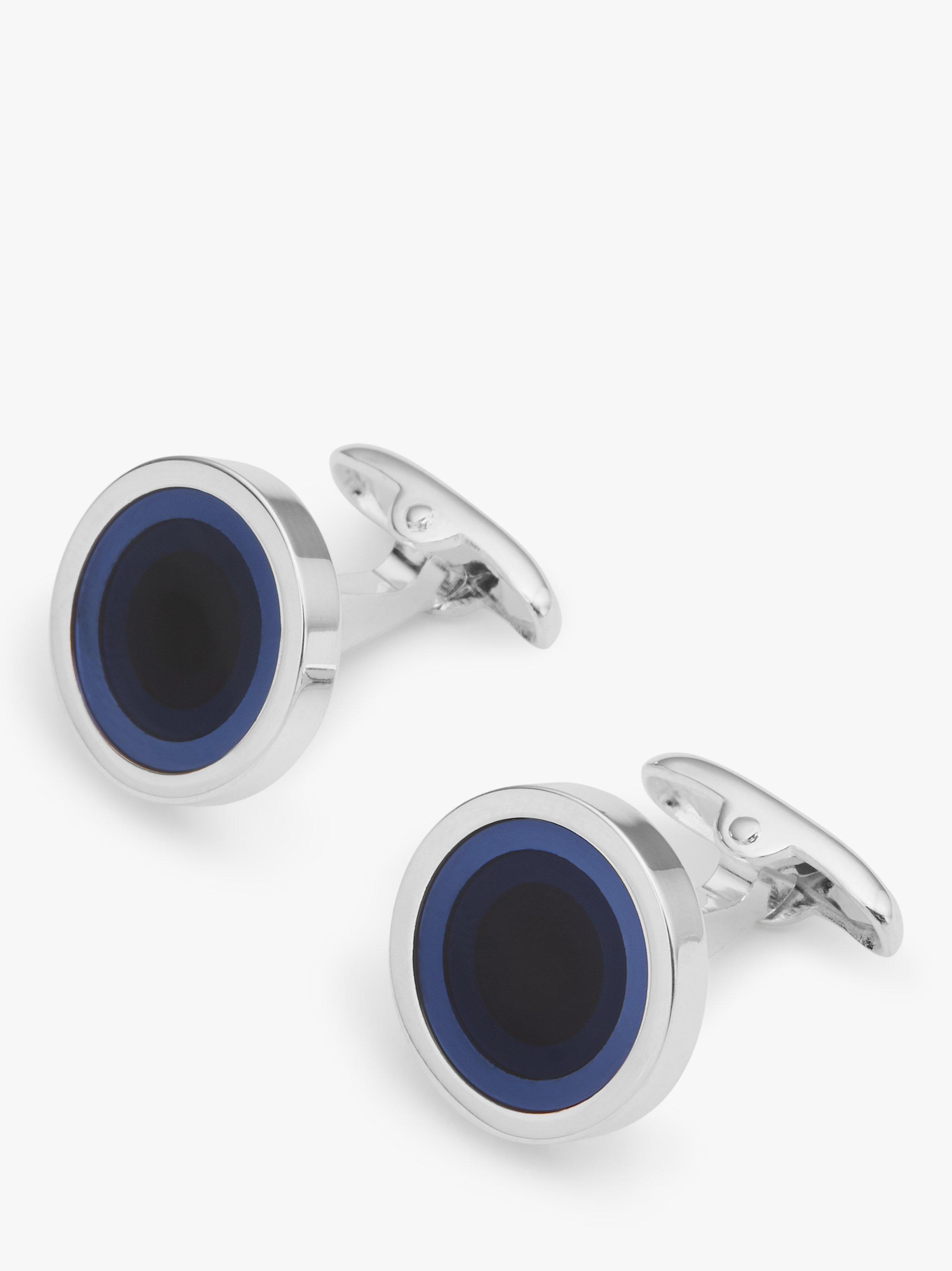 John Lewis Round Enamel Insert Cufflinks, Silver/Blue
