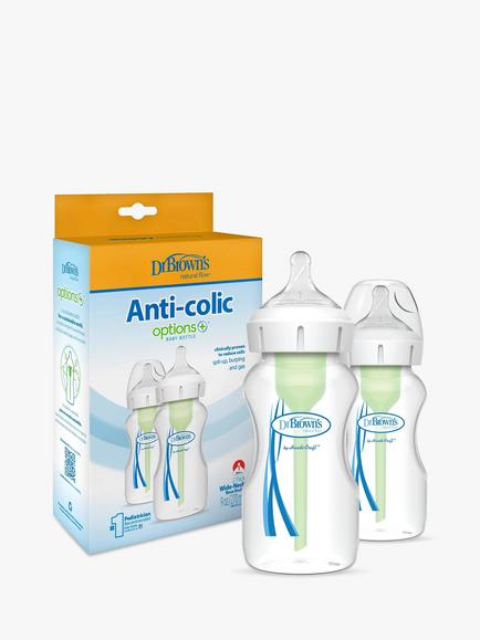 Dr Brown’s Natural Flow Options+ Anti-Colic Bottle, Pack of 2, 270ml, Clear