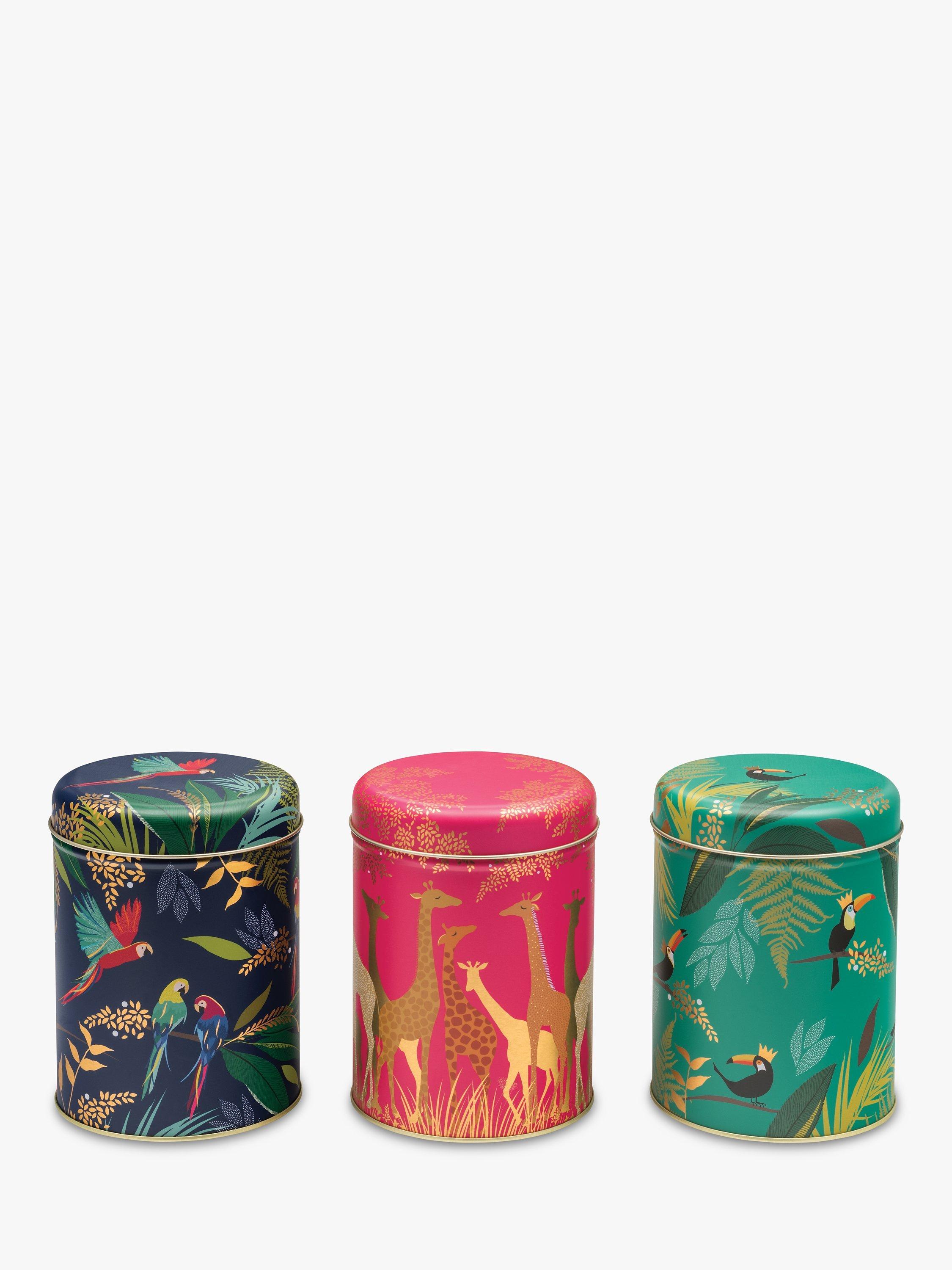 Sara Miller Round Kitchen Storage Tin Caddies, Set of 3, Assorted