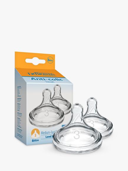 Dr Brown’s Natural Flow Options+ Level 3 Wide Neck Teats, Pack of 2, Clear