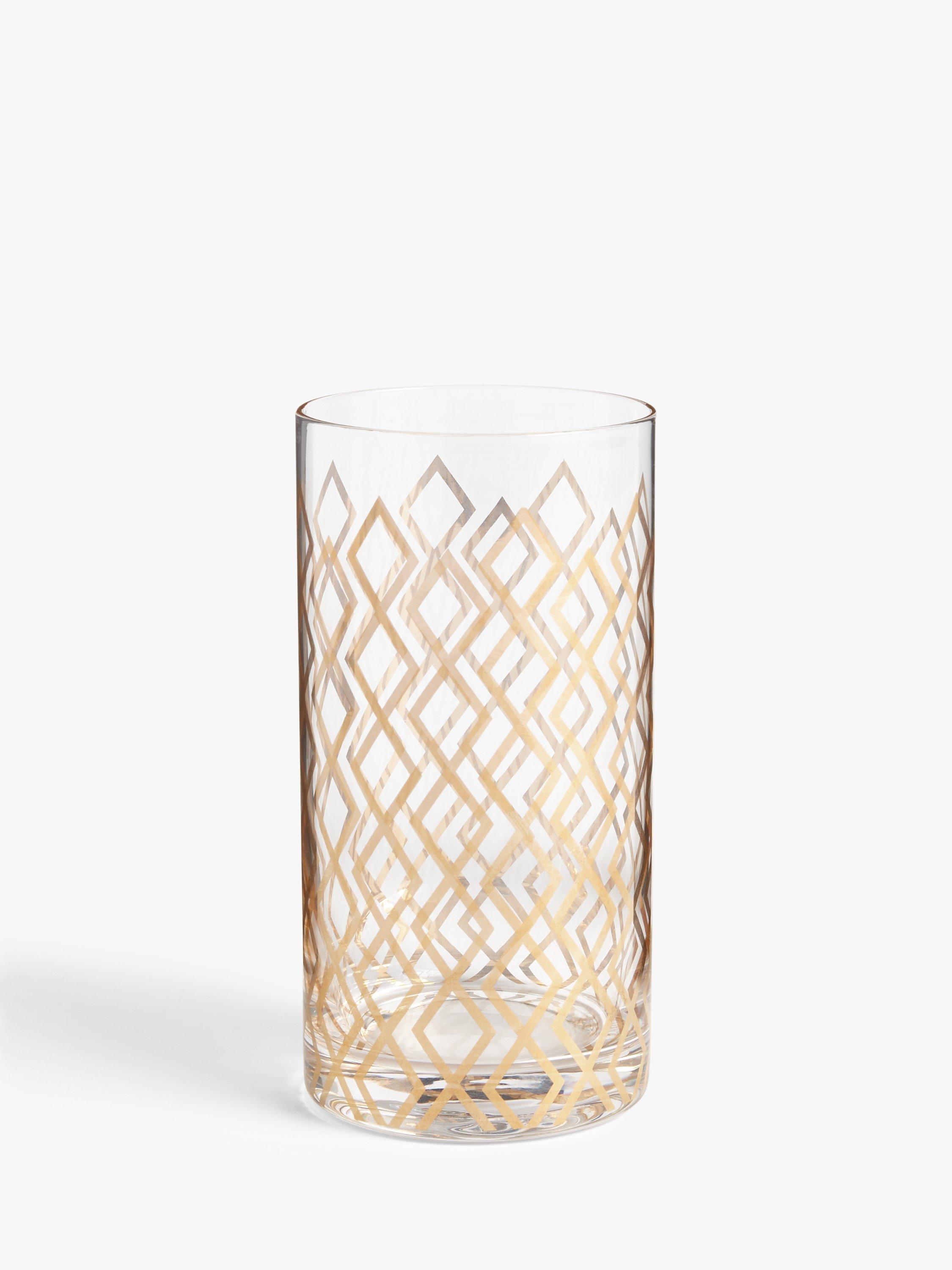 John Lewis & Partners Fusion Geometric Highball Glass, 400ml, Gold/Clear